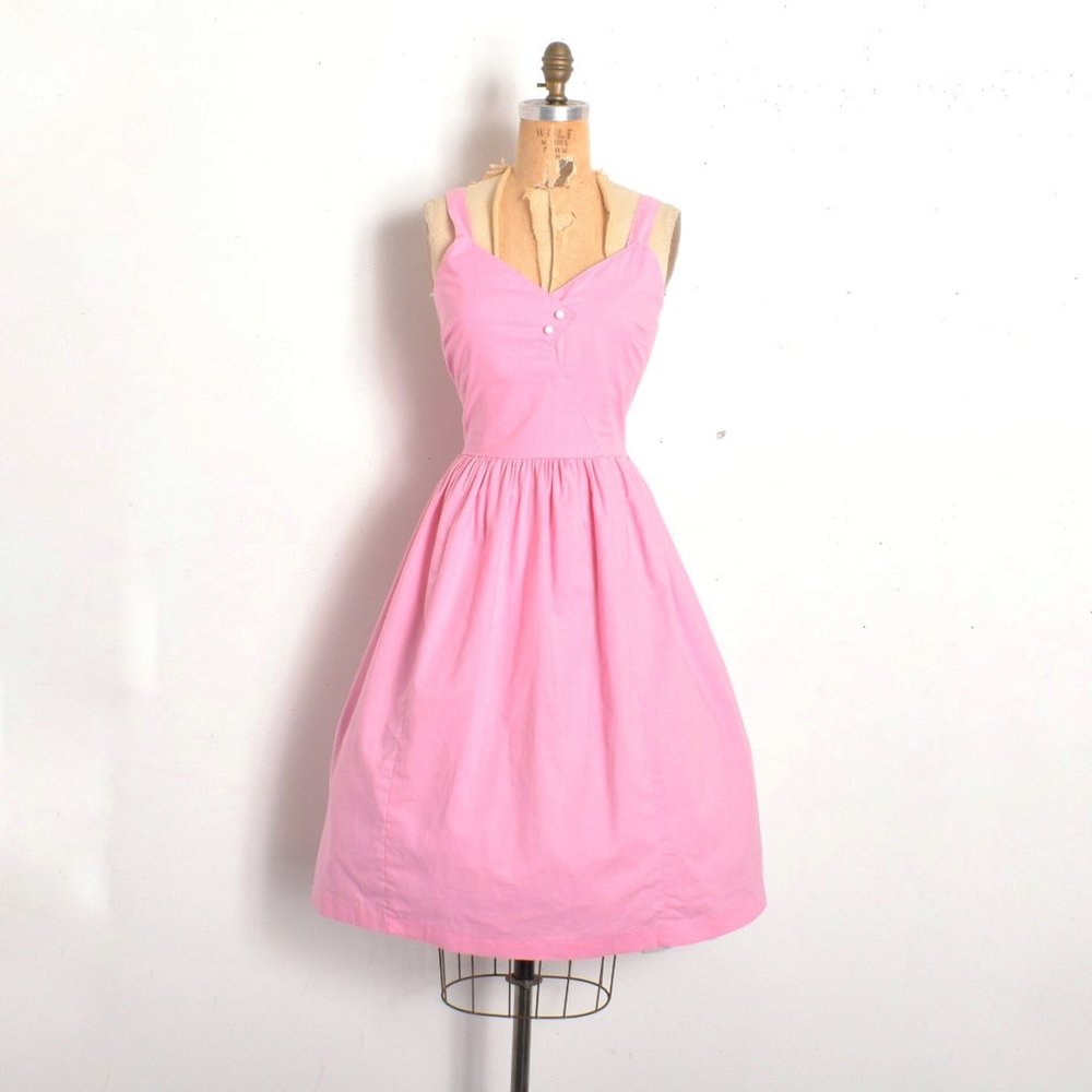 VINTAGE 80S BUBBLEGUM WOMENS PINK COTTON SUNDRESS, MEDIUM